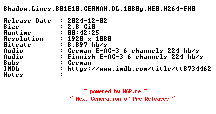 NFO for the release Shadow.Lines.S01E10.GERMAN.DL.1080p.WEB.H264-FWB by FWB