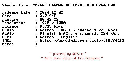 NFO for the release Shadow.Lines.S02E08.GERMAN.DL.1080p.WEB.H264-FWB by FWB
