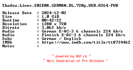 NFO for the release Shadow.Lines.S02E08.GERMAN.DL.720p.WEB.H264-FWB by FWB