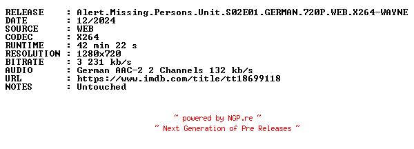 NFO for the release Alert.Missing.Persons.Unit.S02E01.GERMAN.720P.WEB.X264-WAYNE by WAYNE