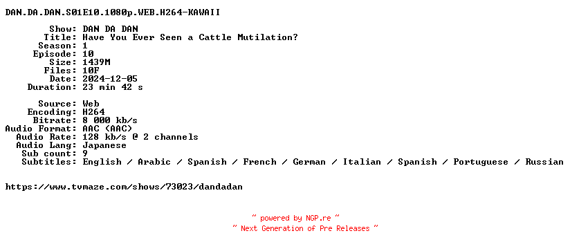 NFO for the release DAN.DA.DAN.S01E10.1080p.WEB.H264-KAWAII by KAWAII