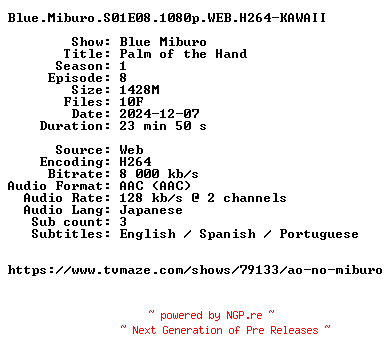 NFO for the release Blue.Miburo.S01E08.1080p.WEB.H264-KAWAII by KAWAII