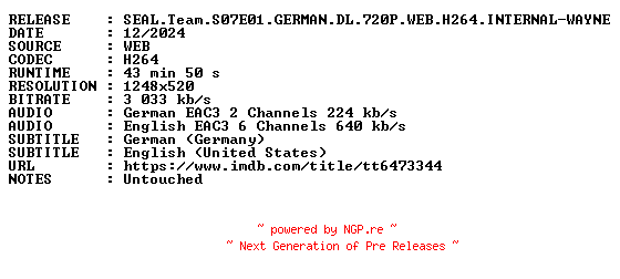 NFO for the release SEAL.Team.S07E01.GERMAN.DL.720P.WEB.H264.INTERNAL-WAYNE by WAYNE
