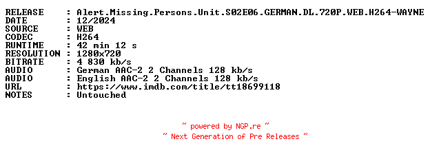 NFO for the release Alert.Missing.Persons.Unit.S02E06.GERMAN.DL.720P.WEB.H264-WAYNE by WAYNE