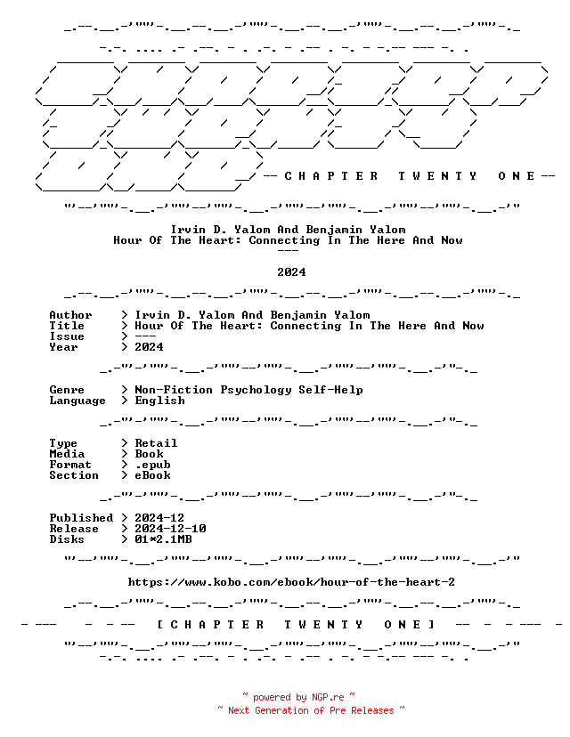 NFO for the release Irvin.D.Yalom.And.Benjamin.Yalom.-.Hour.Of.The.Heart.Connecting.In.The.Here.And.Now.2024.RETAIL.EPUB.eBook-CTO by CTO