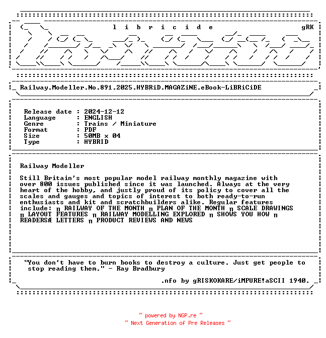 NFO for the release Railway.Modeller.No.891.2025.HYBRiD.MAGAZiNE.eBook-LiBRiCiDE by LiBRiCiDE
