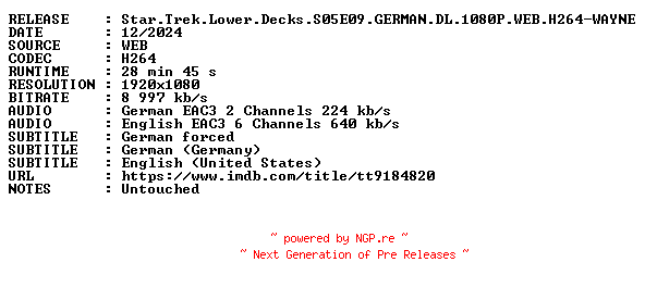NFO for the release Star.Trek.Lower.Decks.S05E09.GERMAN.DL.1080P.WEB.H264-WAYNE by WAYNE