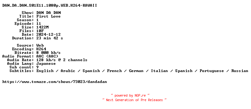 NFO for the release DAN.DA.DAN.S01E11.1080p.WEB.H264-KAWAII by KAWAII