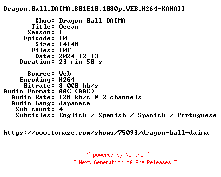 NFO for the release Dragon.Ball.DAIMA.S01E10.1080p.WEB.H264-KAWAII by KAWAII