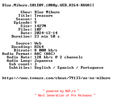 NFO for the release Blue.Miburo.S01E09.1080p.WEB.H264-KAWAII by KAWAII