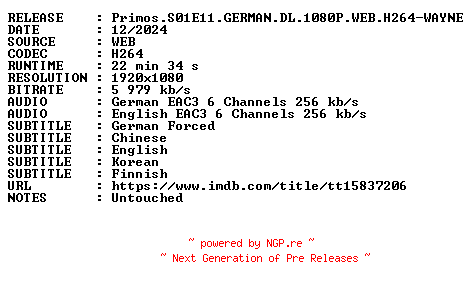 NFO for the release Primos.S01E11.GERMAN.DL.1080P.WEB.H264-WAYNE by WAYNE