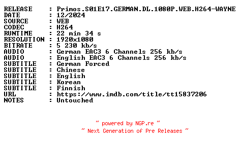NFO for the release Primos.S01E17.GERMAN.DL.1080P.WEB.H264-WAYNE by WAYNE