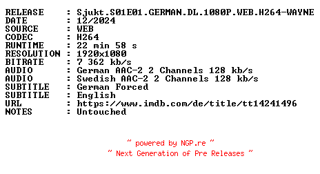 NFO for the release Sjukt.S01E01.GERMAN.DL.1080P.WEB.H264-WAYNE by WAYNE
