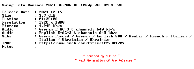 NFO for the release Swing.Into.Romance.2023.GERMAN.DL.1080p.WEB.H264-FWB by FWB