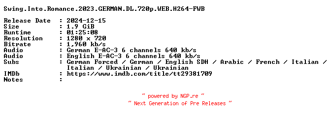 NFO for the release Swing.Into.Romance.2023.GERMAN.DL.720p.WEB.H264-FWB by FWB