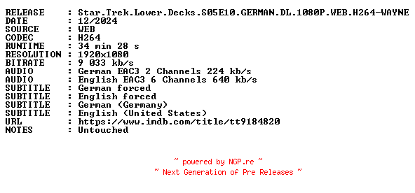 NFO for the release Star.Trek.Lower.Decks.S05E10.GERMAN.DL.1080P.WEB.H264-WAYNE by WAYNE