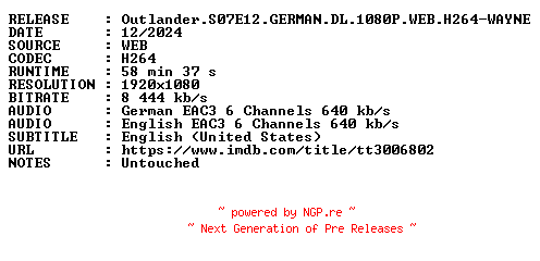 NFO for the release Outlander.S07E12.GERMAN.DL.1080P.WEB.H264-WAYNE by WAYNE