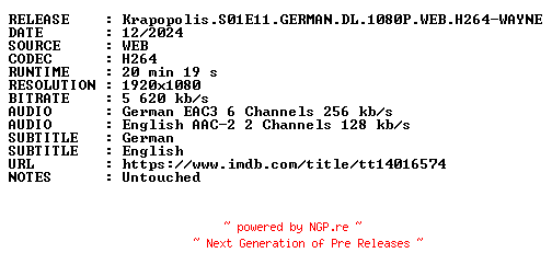 NFO for the release Krapopolis.S01E11.GERMAN.DL.1080P.WEB.H264-WAYNE by WAYNE