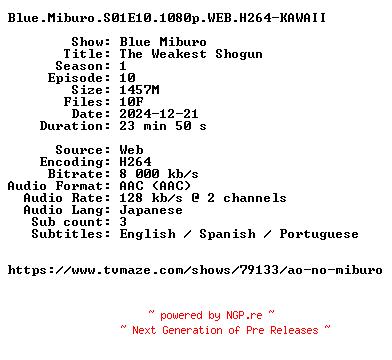 NFO for the release Blue.Miburo.S01E10.1080p.WEB.H264-KAWAII by KAWAII