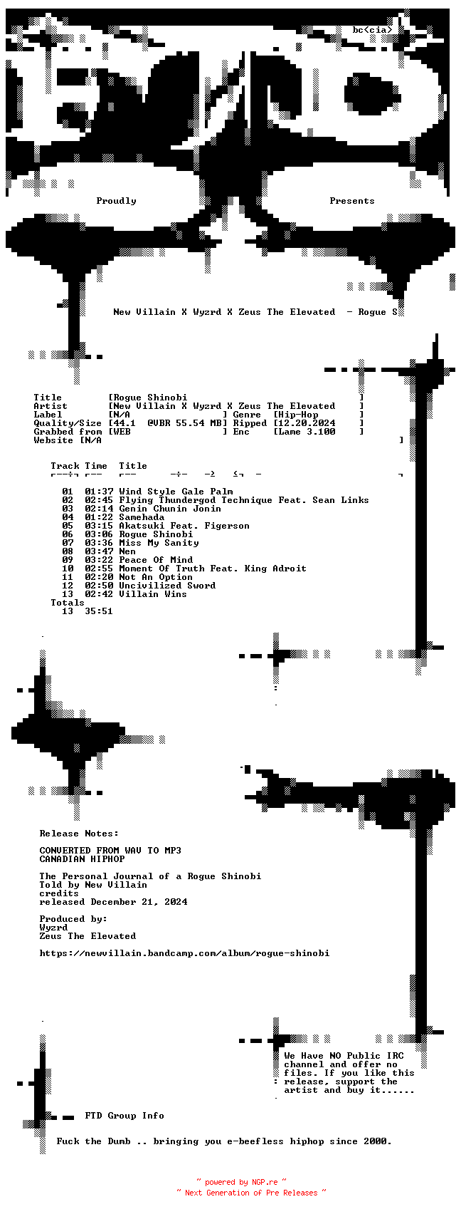 NFO for the release New_Villain_x_Wyzrd_x_Zeus_The_Elevated-Rogue_Shinobi-WEB-2024-FTD by FTD