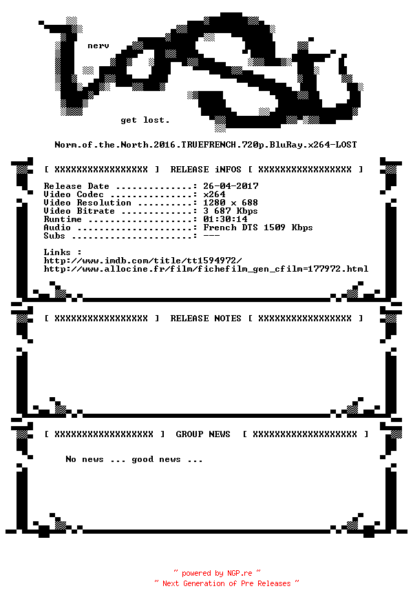 NFO for the release Norm.of.the.North.2016.TRUEFRENCH.720p.BluRay.x264-LOST by LOST