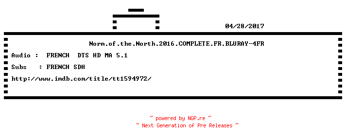 NFO for the release Norm.of.the.North.2016.COMPLETE.FR.BLURAY-4FR by 4FR