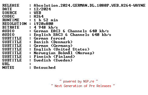 NFO for the release Absolution.2024.GERMAN.DL.1080P.WEB.H264-WAYNE by WAYNE