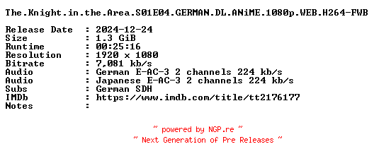 NFO for the release The.Knight.in.the.Area.S01E04.GERMAN.DL.ANiME.1080p.WEB.H264-FWB by FWB