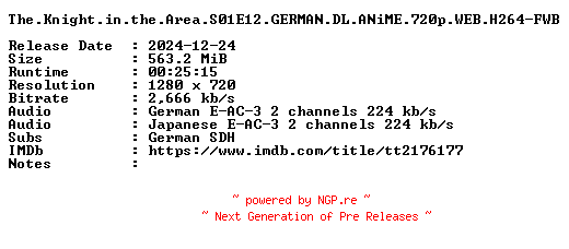NFO for the release The.Knight.in.the.Area.S01E12.GERMAN.DL.ANiME.720p.WEB.H264-FWB by FWB