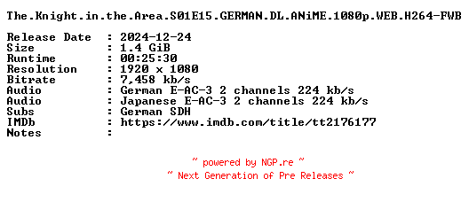 NFO for the release The.Knight.in.the.Area.S01E15.GERMAN.DL.ANiME.1080p.WEB.H264-FWB by FWB