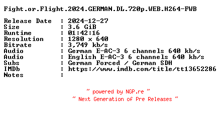 NFO for the release Fight.or.Flight.2024.GERMAN.DL.720p.WEB.H264-FWB by FWB