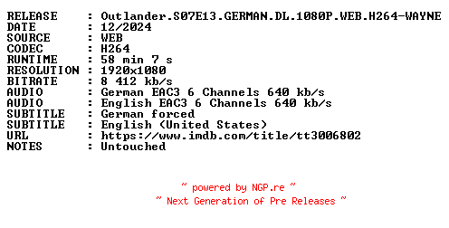 NFO for the release Outlander.S07E13.GERMAN.DL.1080P.WEB.H264-WAYNE by WAYNE