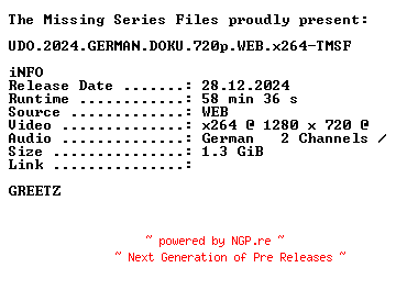 NFO for the release UDO.2024.GERMAN.DOKU.720p.WEB.x264-TMSF by TMSF