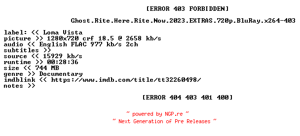 NFO for the release Ghost.Rite.Here.Rite.Now.2023.EXTRAS.720p.BluRay.x264-403 by 403
