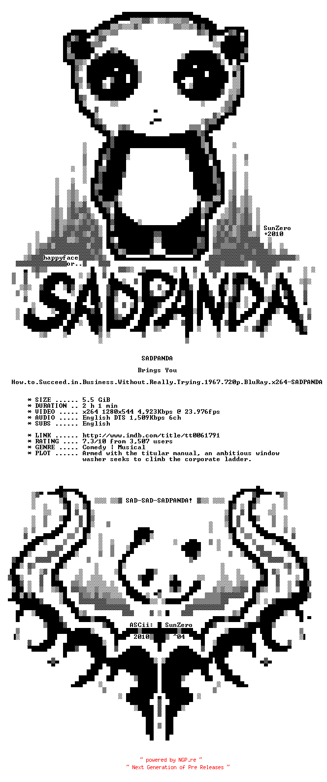 NFO for the release How.to.Succeed.in.Business.Without.Really.Trying.1967.720p.BluRay.x264-SADPANDA by SADPANDA