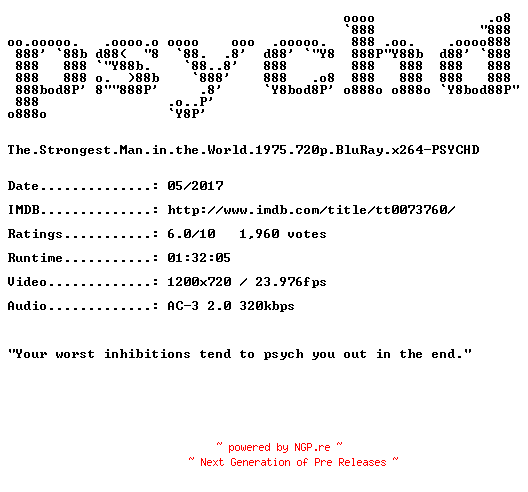NFO for the release The.Strongest.Man.in.the.World.1975.720p.BluRay.x264-PSYCHD by PSYCHD
