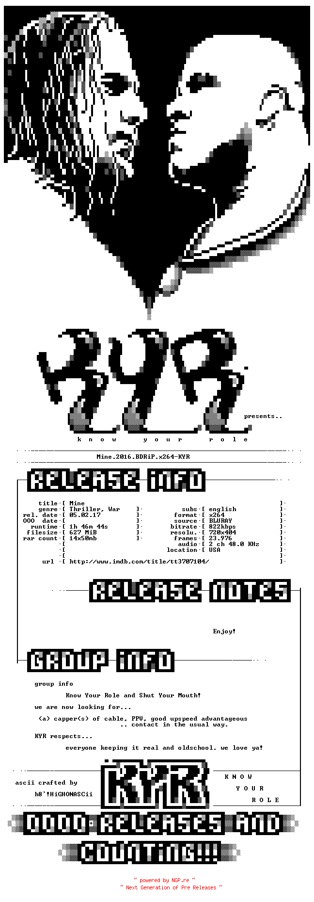 NFO for the release Mine.2016.BDRiP.x264-KYR by KYR