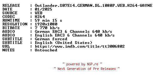 NFO for the release Outlander.S07E14.GERMAN.DL.1080P.WEB.H264-WAYNE by WAYNE