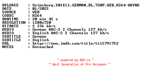 NFO for the release Grimsburg.S01E13.GERMAN.DL.720P.WEB.H264-WAYNE by WAYNE