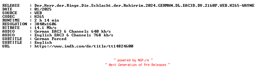 NFO for the release Der.Herr.der.Ringe.Die.Schlacht.der.Rohirrim.2024.GERMAN.DL.EAC3D.DV.2160P.WEB.H265-WAYNE by WAYNE