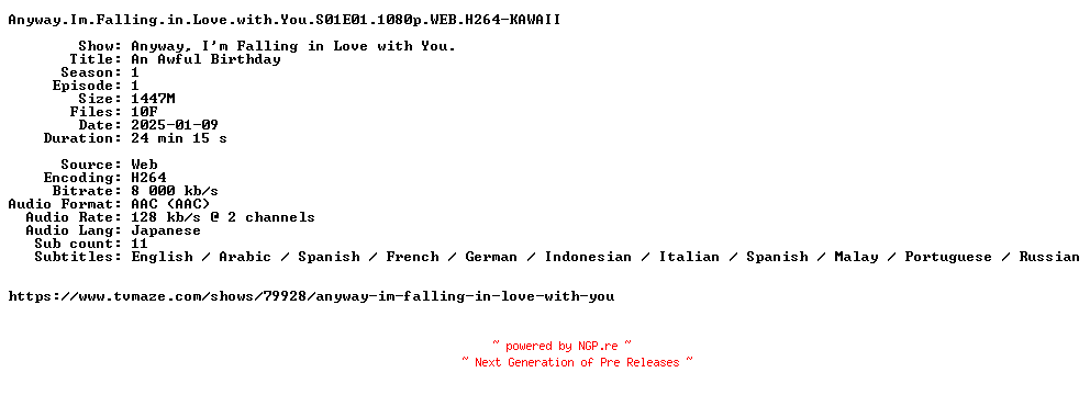 NFO for the release Anyway.Im.Falling.in.Love.with.You.S01E01.1080p.WEB.H264-KAWAII by KAWAII