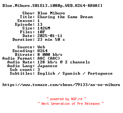 NFO for the release Blue.Miburo.S01E13.1080p.WEB.H264-KAWAII by KAWAII