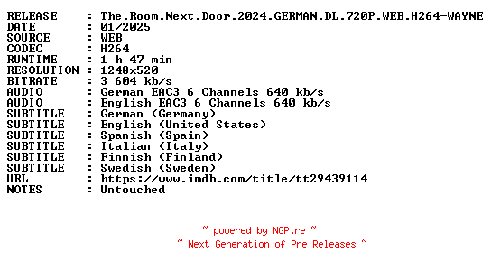 NFO for the release The.Room.Next.Door.2024.GERMAN.DL.720P.WEB.H264-WAYNE by WAYNE