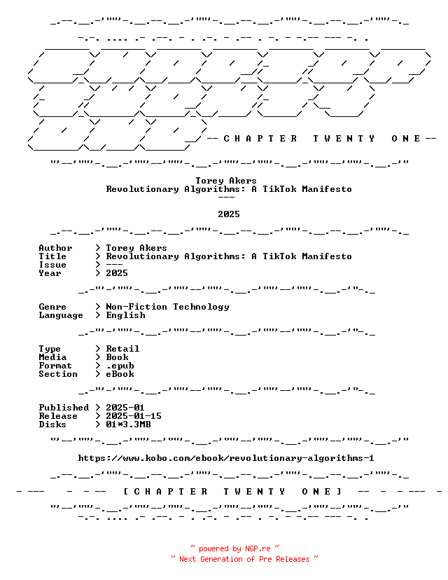 NFO for the release Torey.Akers.-.Revolutionary.Algorithms.A.TikTok.Manifesto.2025.RETAIL.EPUB.eBook-CTO by CTO