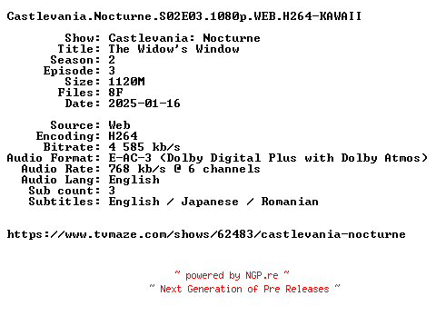 NFO for the release Castlevania.Nocturne.S02E03.1080p.WEB.H264-KAWAII by KAWAII