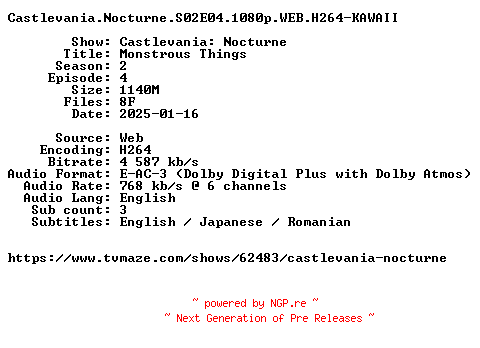 NFO for the release Castlevania.Nocturne.S02E04.1080p.WEB.H264-KAWAII by KAWAII