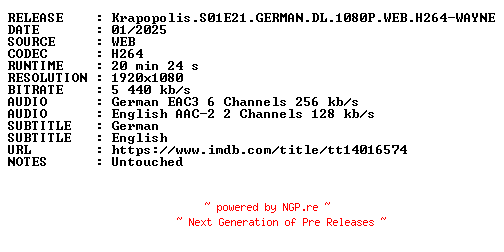 NFO for the release Krapopolis.S01E21.GERMAN.DL.1080P.WEB.H264-WAYNE by WAYNE