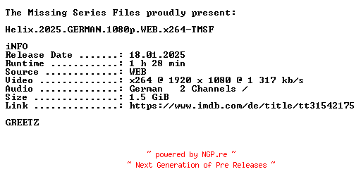 NFO for the release Helix.2025.GERMAN.1080p.WEB.x264-TMSF by TMSF