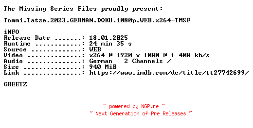 NFO for the release Tommi.Tatze.2023.GERMAN.1080p.WEB.x264-TMSF by TMSF