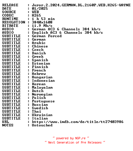 NFO for the release Juror.2.2024.GERMAN.DL.2160P.WEB.H265-WAYNE by WAYNE